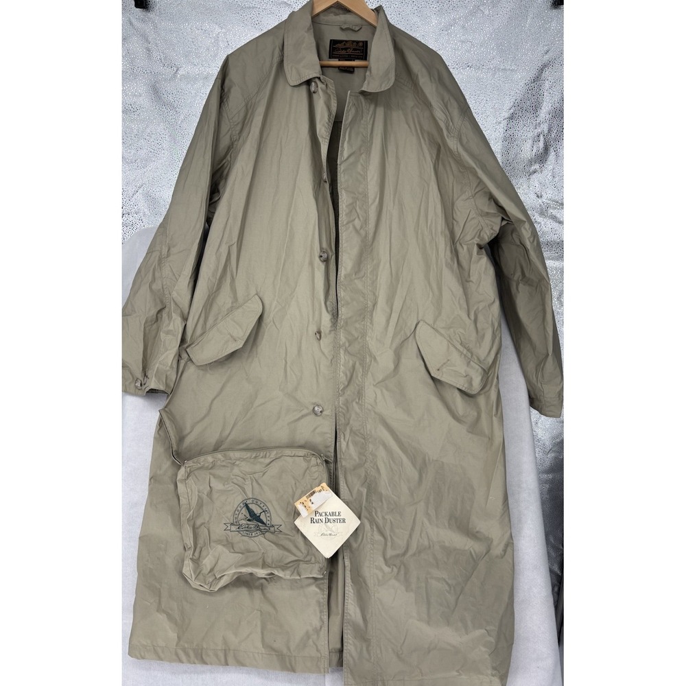 Eddie Bauer Packable Rain Duster Jacket Mens Size XL Khaki Cotton Vented NWT